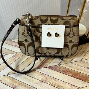 Coach Brown Signature Canvas Wristlet
